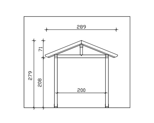 Technische tekening van een tuinpaviljoen met afmetingen