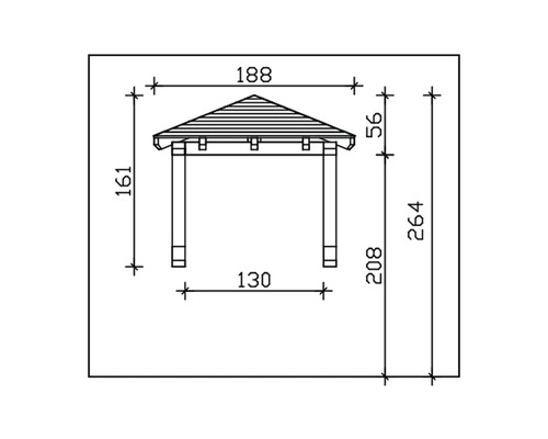 Tekening van een tuinpaviljoen met maatvoering