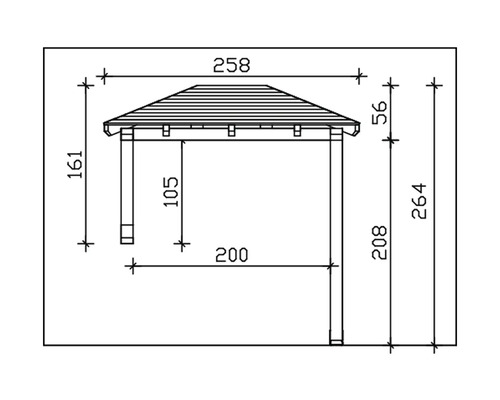 Technische tekening van een tuinpaviljoen met maatvoering
