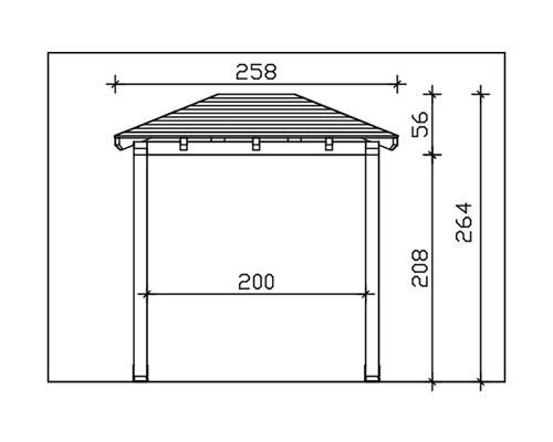 Technische tekening van een tuinpaviljoen met maatvoering