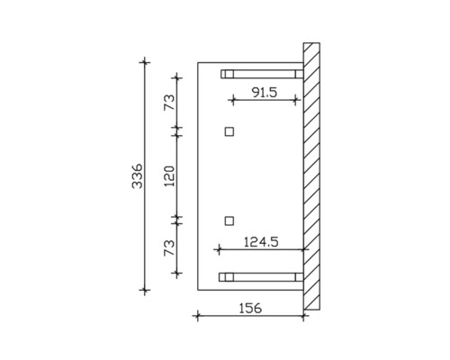 Technische tekening van een meubelstuk met maatvoering