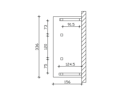 Technische tekening van een wandkast met afmetingen