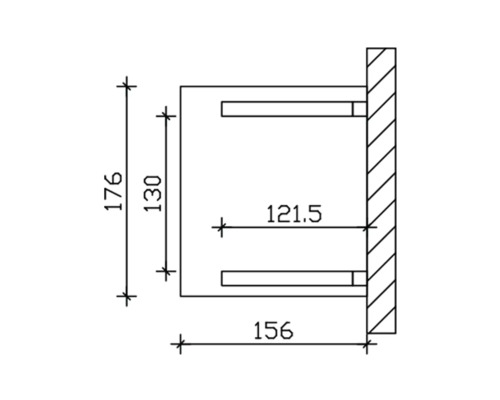 Technische tekening van een wandhouder met afmetingen