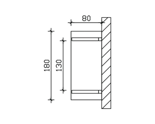 Technische tekening van een wandbehuizing met de afmetingen 180 x 130 x 80 millimeter.