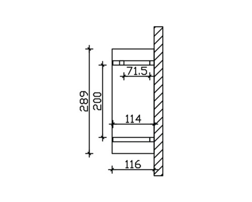 Technische tekening van een wandplank met afmetingen