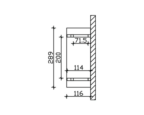 Technische tekening van een wandplank met afmetingen