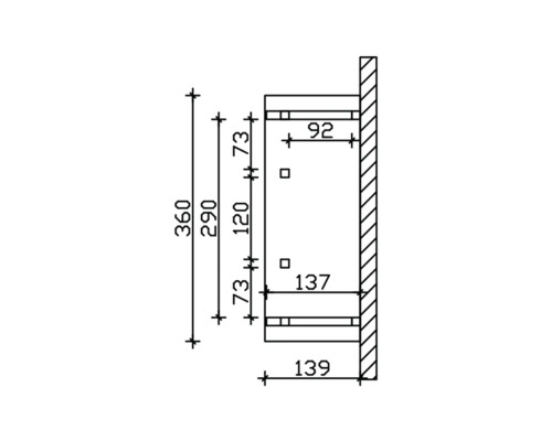 Technische tekening van een hangende wandkast met afmetingen.