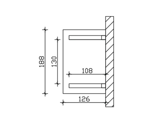Technische tekening van een wandplank met afmetingen