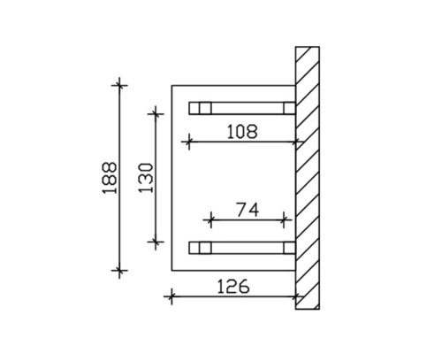Technische tekening met maatvoering voor een product voor wandmontage