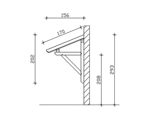 Technische tekening van een luifel voor de voordeur met afmetingen