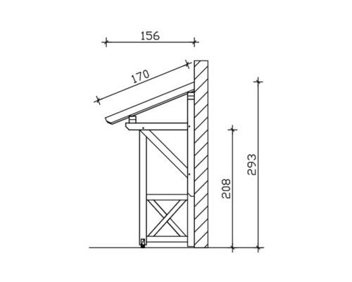 Technische tekening van een fietsenstalling met maatvoering