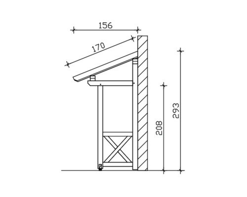 Technische tekening van een lessenaar met afmetingen