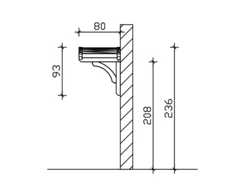 Technische tekening van een rollenhouder met afmetingen