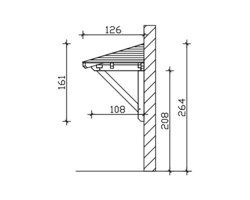 Technische tekening van een voordeur overkapping met maatvoering