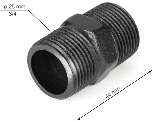 Nippel van kunststof met een diameter van 25 mm en een lengte van 44 mm