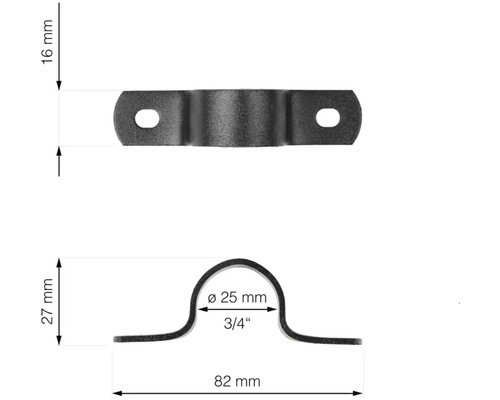Afbeelding van een buisbeugel met maatgegevens