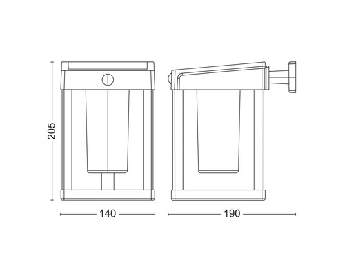 Technische tekening van een zeepdispenser met maatvoering