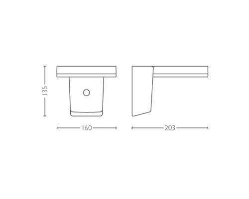 Technische tekening van een wastafelconsole met afmetingen
