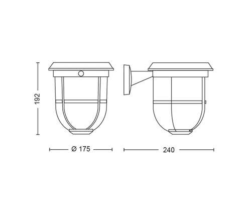 Technische tekening van een wandlamp met maatvoering