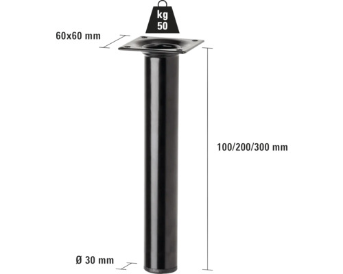 Metalen tafelpoten, diameter 30 millimeter, draagvermogen 50 kilogram