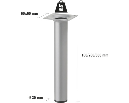 Metalen meubelpoot, in hoogte verstelbaar, draagvermogen 50 kilogram