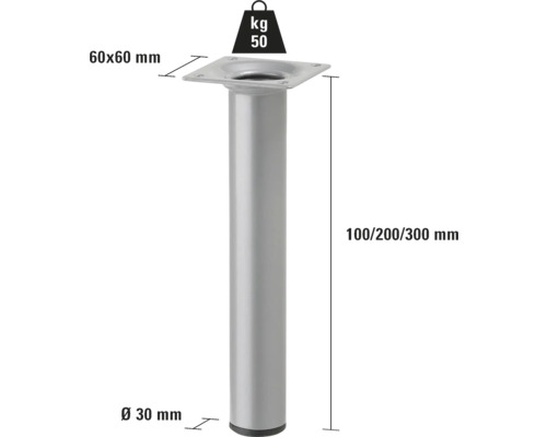 Metalen meubelpoot met afmetingen van 60 x 60 millimeter en een draagvermogen van 50 kilogram
