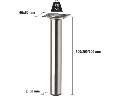 Metalen meubelpoot, diameter 30 millimeter, draagvermogen 50 kilogram