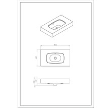Technische tekening van een wastafel met afmetingen