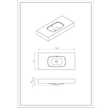 Technische tekening van een wastafel met afmetingen