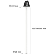 Metalen tafelpoten, diameter 30 mm, lengte 700, 800 of 900 mm, draagvermogen 50 kg