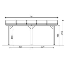 Technische tekening van een houten constructie met afmetingen
