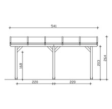 Technische tekening van een houten constructie met hoogte- en breedtematen.