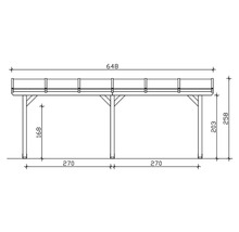 Technische tekening van een houten pergola met afmetingen