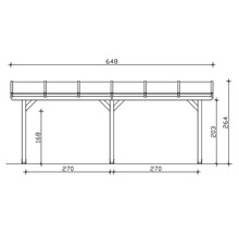 Technische tekening van een houten carport met maatvoering