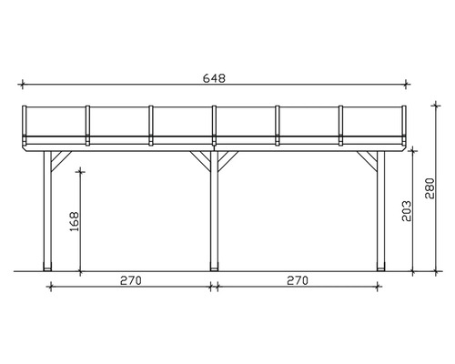 Technische tekening van een houten constructie met afmetingen