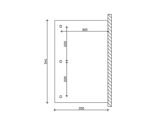 Technische tekening van een wandhouder met maatvoering