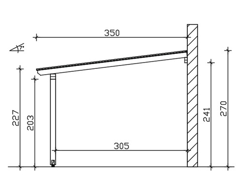 Technische tekening van een carport met maatvoering