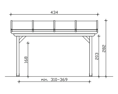 Technische tekening van een paalwoning met maatvoering