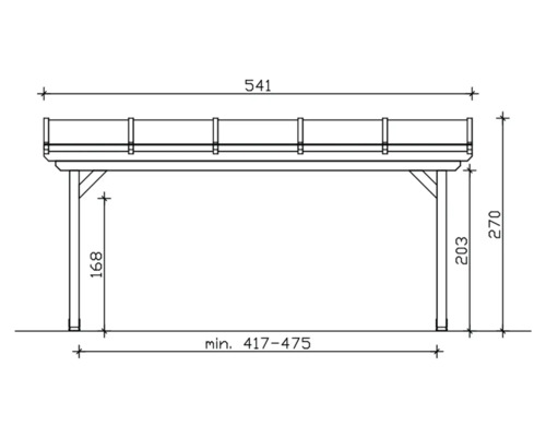 Technische tekening van een schuilplaats met maatgegevens