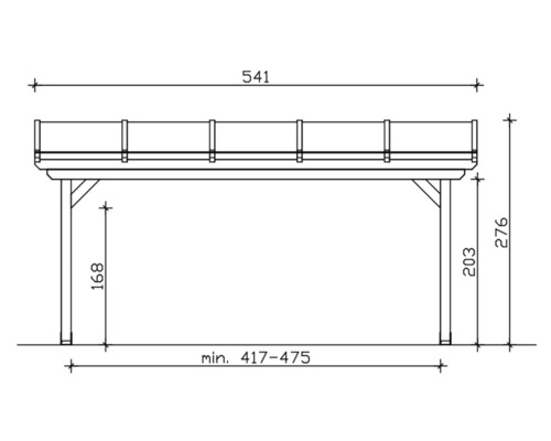 Technische tekening van een carport met afmetingen