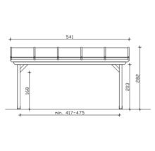 Technische tekening van een houten constructie met afmetingen