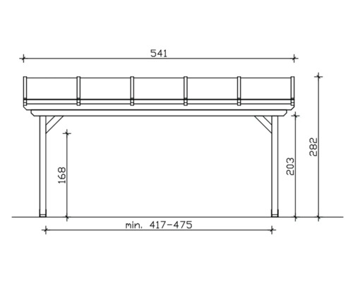 Technische tekening van een houten constructie met afmetingen
