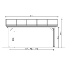 Technische tekening van een houten carport met afmetingen