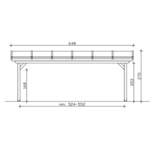 Technische tekening van een carport met afmetingen