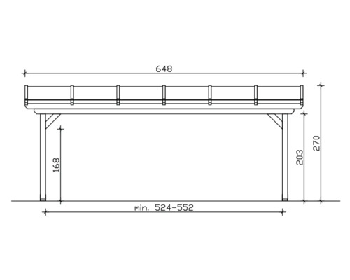 Technische tekening van een carport met afmetingen