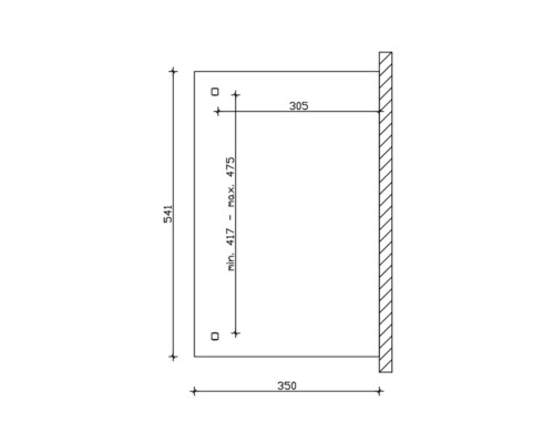 Technische tekening met afmetingen: 541 millimeter, 350 millimeter, 305 millimeter, minimaal 417 millimeter, maximaal 475 millimeter.