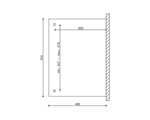 Technische tekening met maatvoering voor een product met een hoogte van 541 millimeter, een breedte van 400 millimeter en een diepte van 355 millimeter.