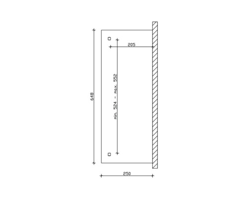 Technische tekening met maatvoering voor een installatie