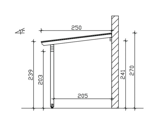 Technische tekening van een overkapping met afmetingen