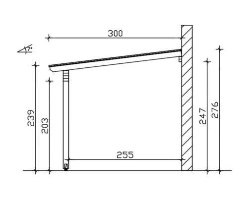 Technische tekening van een schuilplaats met afmetingen